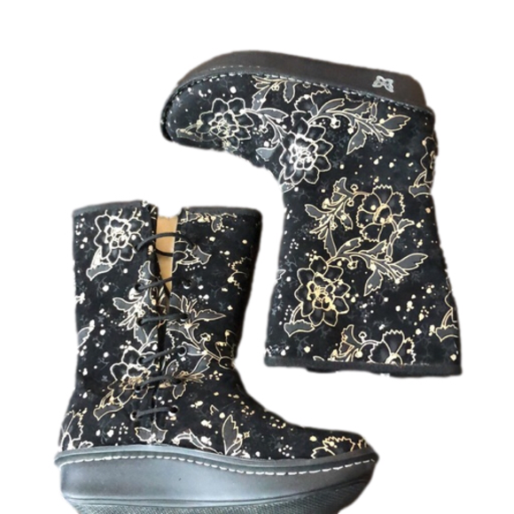 Alegria Shoes - Alegria black chrome floral tall boots. Black. Gold. Grey. New in box!